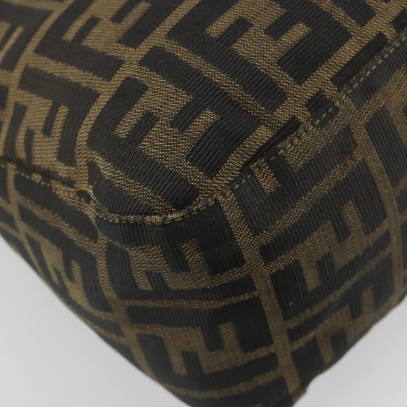 FENDI Zucca Canvas Mamma Baguette Shoulder Bag Black Brown Auth 185126
