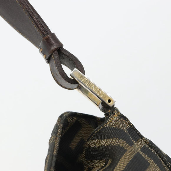 FENDI Zucca Canvas Mamma Baguette Shoulder Bag Black Brown Auth 185126