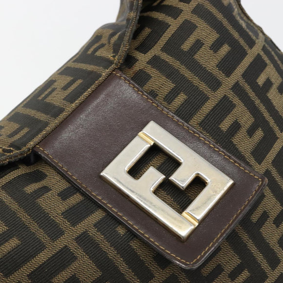FENDI Zucca Canvas Mamma Baguette Shoulder Bag Black Brown Auth 185126