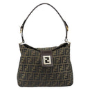 FENDI Zucca Canvas Mamma Baguette Shoulder Bag Black Brown Auth 185126-13