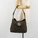 FENDI Zucca Canvas Mamma Baguette Shoulder Bag Black Brown Auth 185126-23