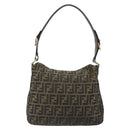 FENDI Zucca Canvas Mamma Baguette Shoulder Bag Black Brown Auth 185126-2