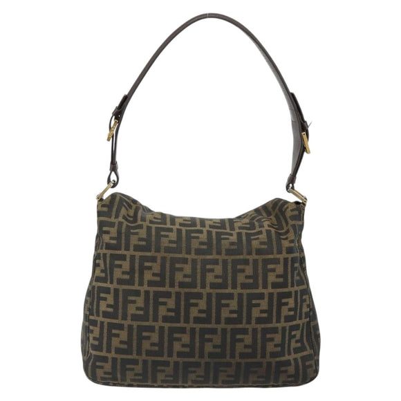 FENDI Zucca Canvas Mamma Baguette Shoulder Bag Black Brown Auth 185126
