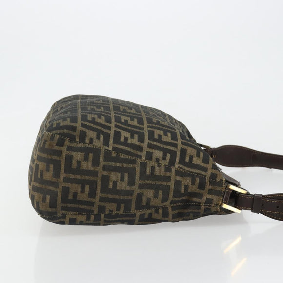 FENDI Zucca Canvas Mamma Baguette Shoulder Bag Black Brown Auth 185126