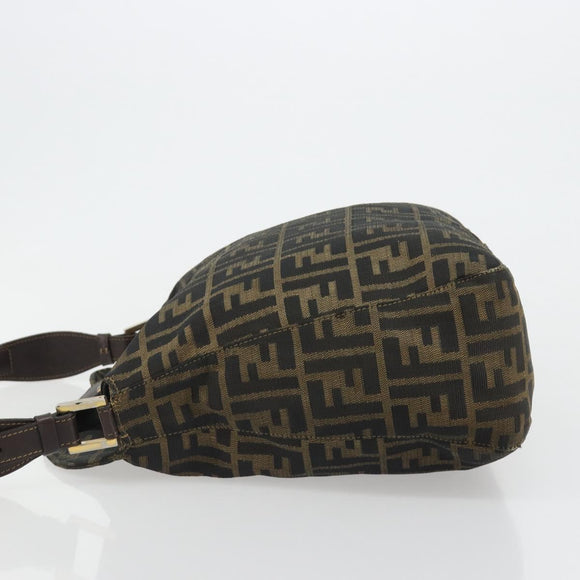 FENDI Zucca Canvas Mamma Baguette Shoulder Bag Black Brown Auth 185126