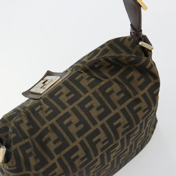 FENDI Zucca Canvas Mamma Baguette Shoulder Bag Black Brown Auth 185126