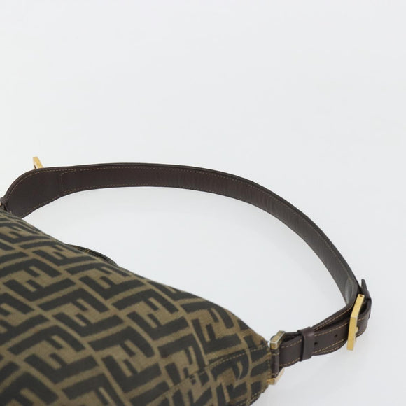 FENDI Zucca Canvas Mamma Baguette Shoulder Bag Black Brown Auth 185126