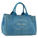 PRADA Kanapa MM Hand Bag Canvas Blue Gold Auth 185130-1