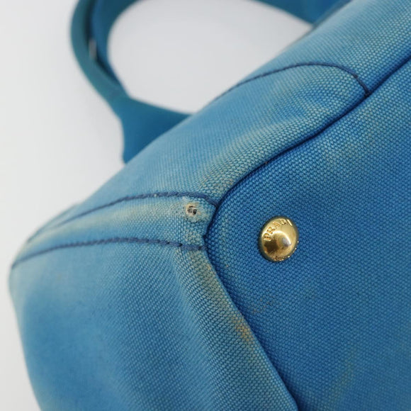 PRADA Kanapa MM Hand Bag Canvas Blue Gold Auth 185130