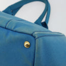PRADA Kanapa MM Hand Bag Canvas Blue Gold Auth 185130-12