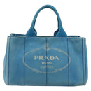 PRADA Kanapa MM Hand Bag Canvas Blue Gold Auth 185130-2