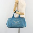 PRADA Kanapa MM Hand Bag Canvas Blue Gold Auth 185130-23