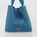 PRADA Kanapa MM Hand Bag Canvas Blue Gold Auth 185130-5