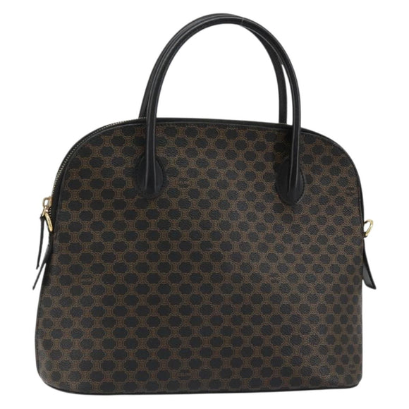 CELINE Macadam Canvas Hand Bag PVC Leather Black Gold Auth 185132A