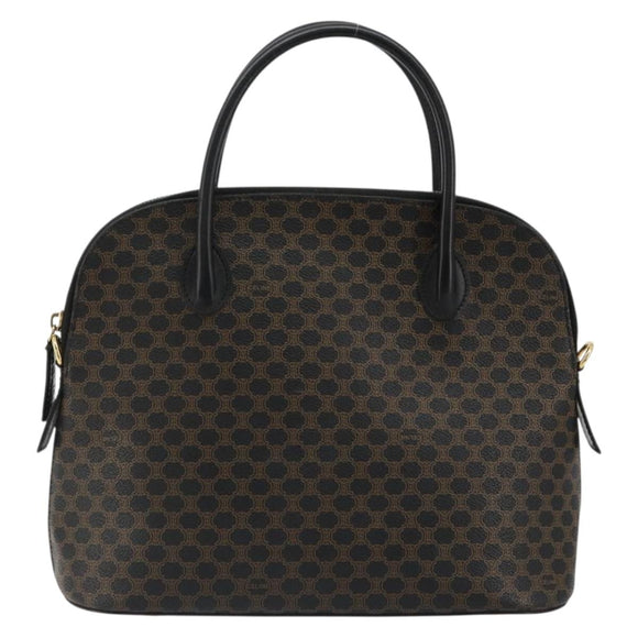 CELINE Macadam Canvas Hand Bag PVC Leather Black Gold Auth 185132A