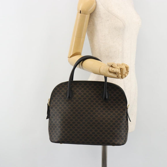 CELINE Macadam Canvas Hand Bag PVC Leather Black Gold Auth 185132A