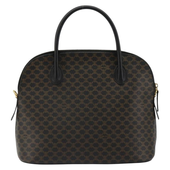 CELINE Macadam Canvas Hand Bag PVC Leather Black Gold Auth 185132A