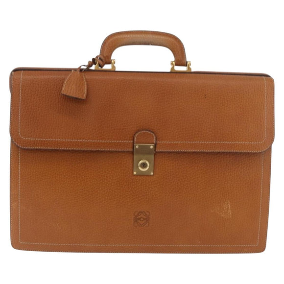 LOEWE Anagram Business Bag Leather Brown Gold Auth 185133