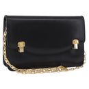 CELINE Chain Shoulder Bag Leather Black Gold Auth 185136V-1
