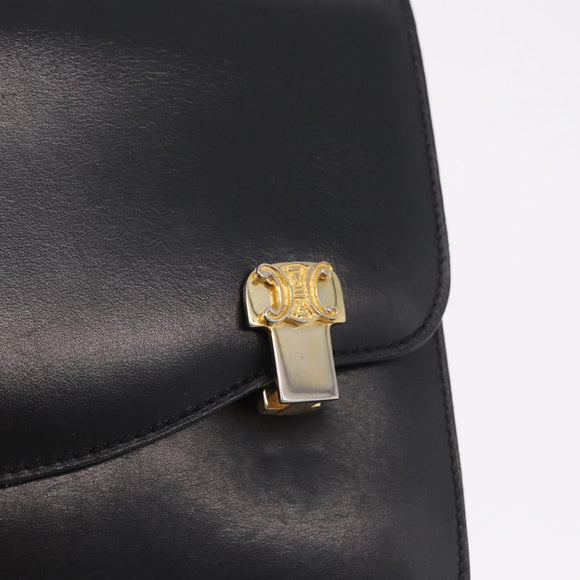 CELINE Chain Shoulder Bag Leather Black Gold Auth 185136V