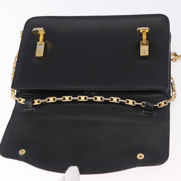 CELINE Chain Shoulder Bag Leather Black Gold Auth 185136V
