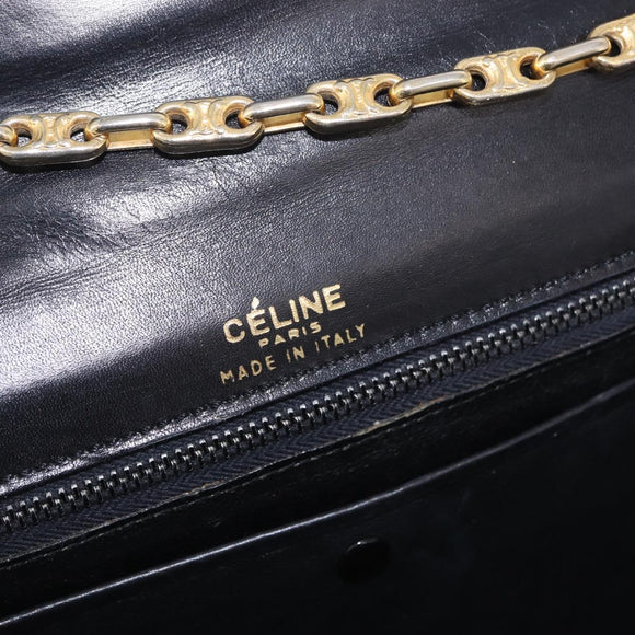 CELINE Chain Shoulder Bag Leather Black Gold Auth 185136V