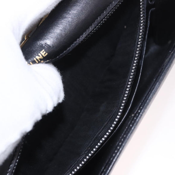 CELINE Chain Shoulder Bag Leather Black Gold Auth 185136V