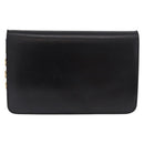 CELINE Chain Shoulder Bag Leather Black Gold Auth 185136V-2