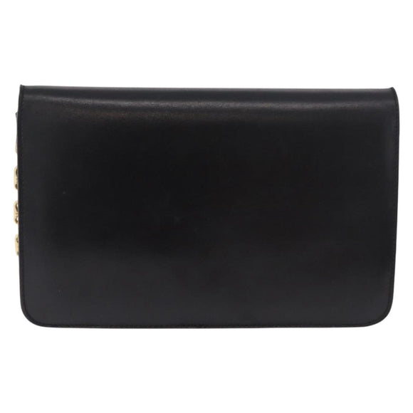 CELINE Chain Shoulder Bag Leather Black Gold Auth 185136V