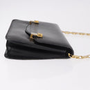CELINE Chain Shoulder Bag Leather Black Gold Auth 185136V-3