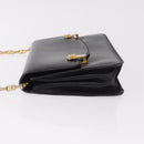 CELINE Chain Shoulder Bag Leather Black Gold Auth 185136V-4