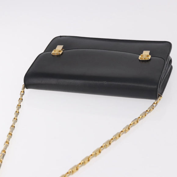 CELINE Chain Shoulder Bag Leather Black Gold Auth 185136V