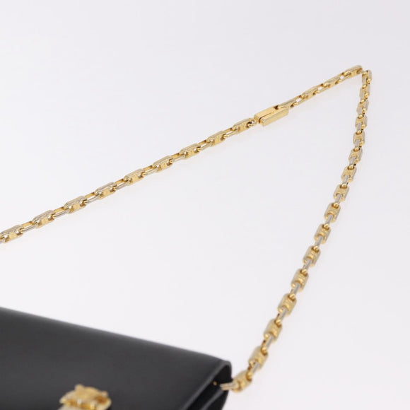 CELINE Chain Shoulder Bag Leather Black Gold Auth 185136V