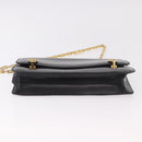CELINE Chain Shoulder Bag Leather Black Gold Auth 185136V-5