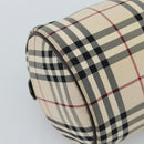 BURBERRY Nova Check Hand Bag Canvas Beige Silver Auth 185137A-14