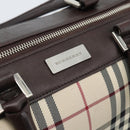 BURBERRY Nova Check Hand Bag Canvas Beige Silver Auth 185137A-17