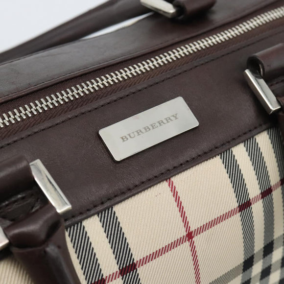 BURBERRY Nova Check Hand Bag Canvas Beige Silver Auth 185137A