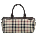 BURBERRY Nova Check Hand Bag Canvas Beige Silver Auth 185137A-13