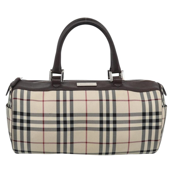 BURBERRY Nova Check Hand Bag Canvas Beige Silver Auth 185137A