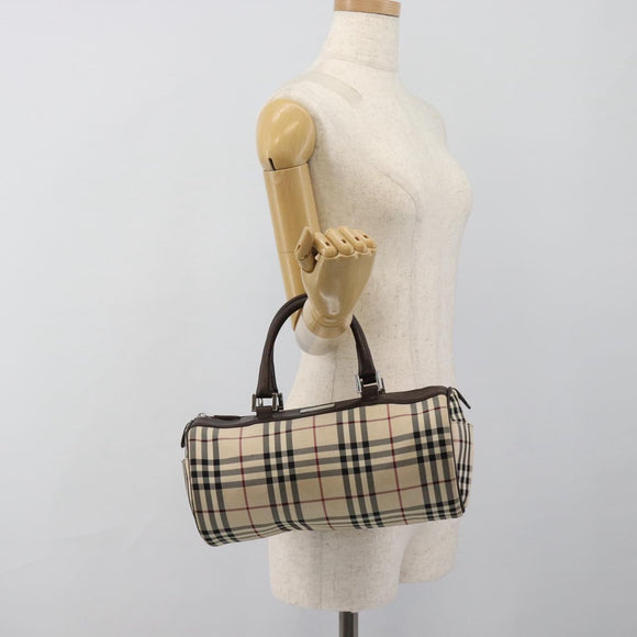 BURBERRY Nova Check Hand Bag Canvas Beige Silver Auth 185137A