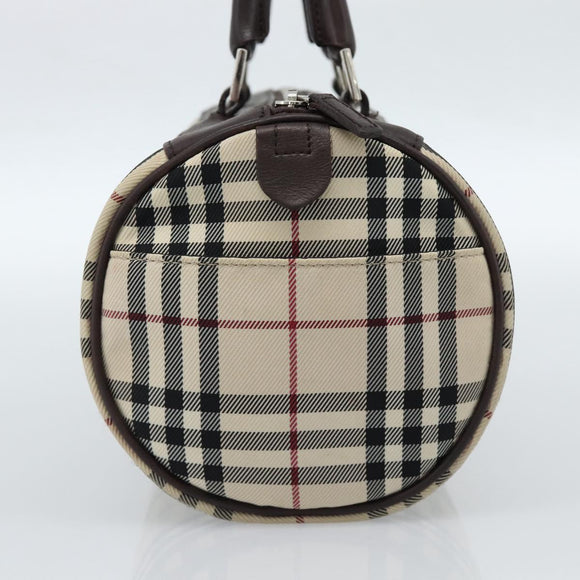 BURBERRY Nova Check Hand Bag Canvas Beige Silver Auth 185137A