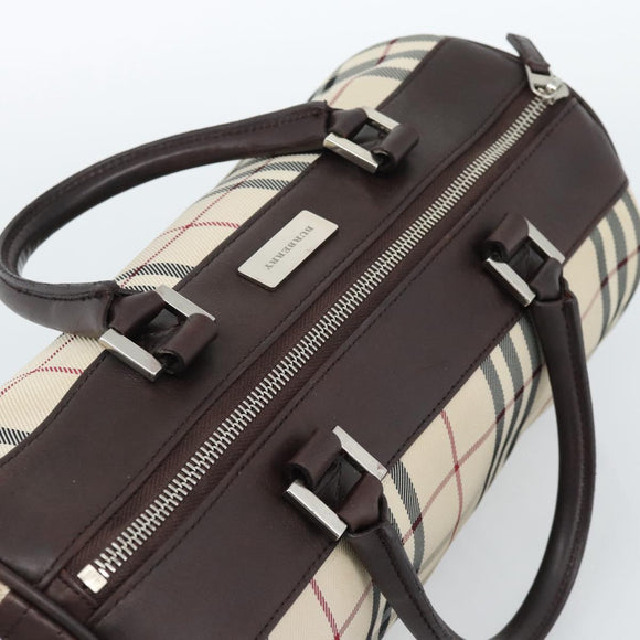 BURBERRY Nova Check Hand Bag Canvas Beige Silver Auth 185137A