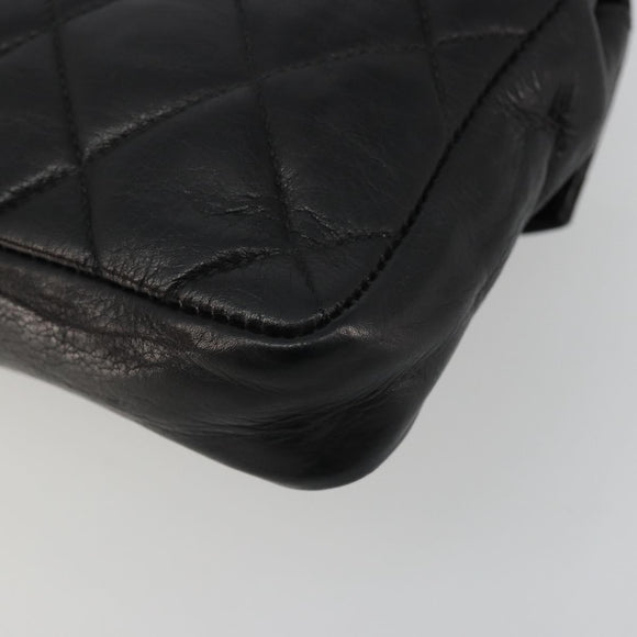 CHANEL Matelasse Waist Bag Lamb Skin Black Gold CC Auth 185140