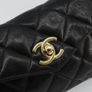 CHANEL Matelasse Waist Bag Lamb Skin Black Gold CC Auth 185140-17