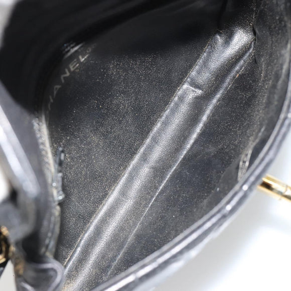 CHANEL Matelasse Waist Bag Lamb Skin Black Gold CC Auth 185140