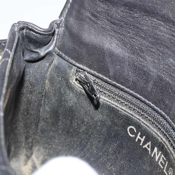 CHANEL Matelasse Waist Bag Lamb Skin Black Gold CC Auth 185140