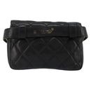 CHANEL Matelasse Waist Bag Lamb Skin Black Gold CC Auth 185140-2