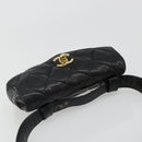 CHANEL Matelasse Waist Bag Lamb Skin Black Gold CC Auth 185140-6