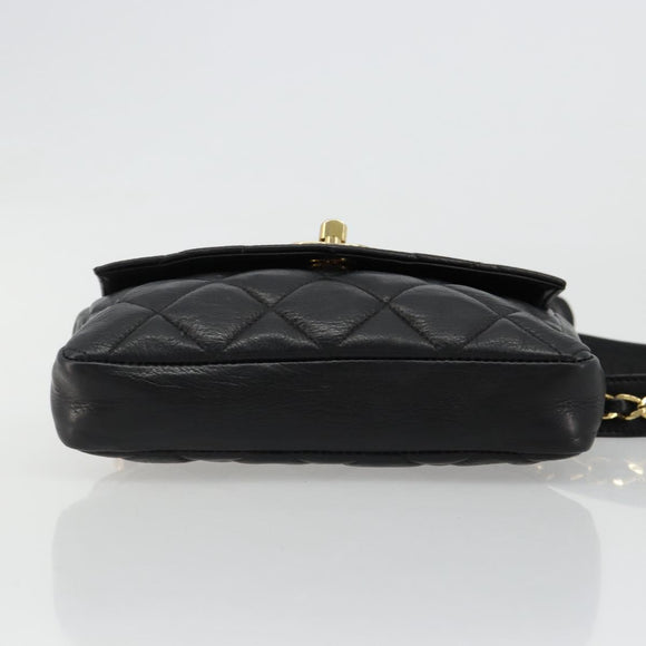 CHANEL Matelasse Waist Bag Lamb Skin Black Gold CC Auth 185140