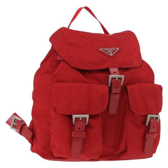 PRADA Backpack Nylon Red Silver Auth 185141V